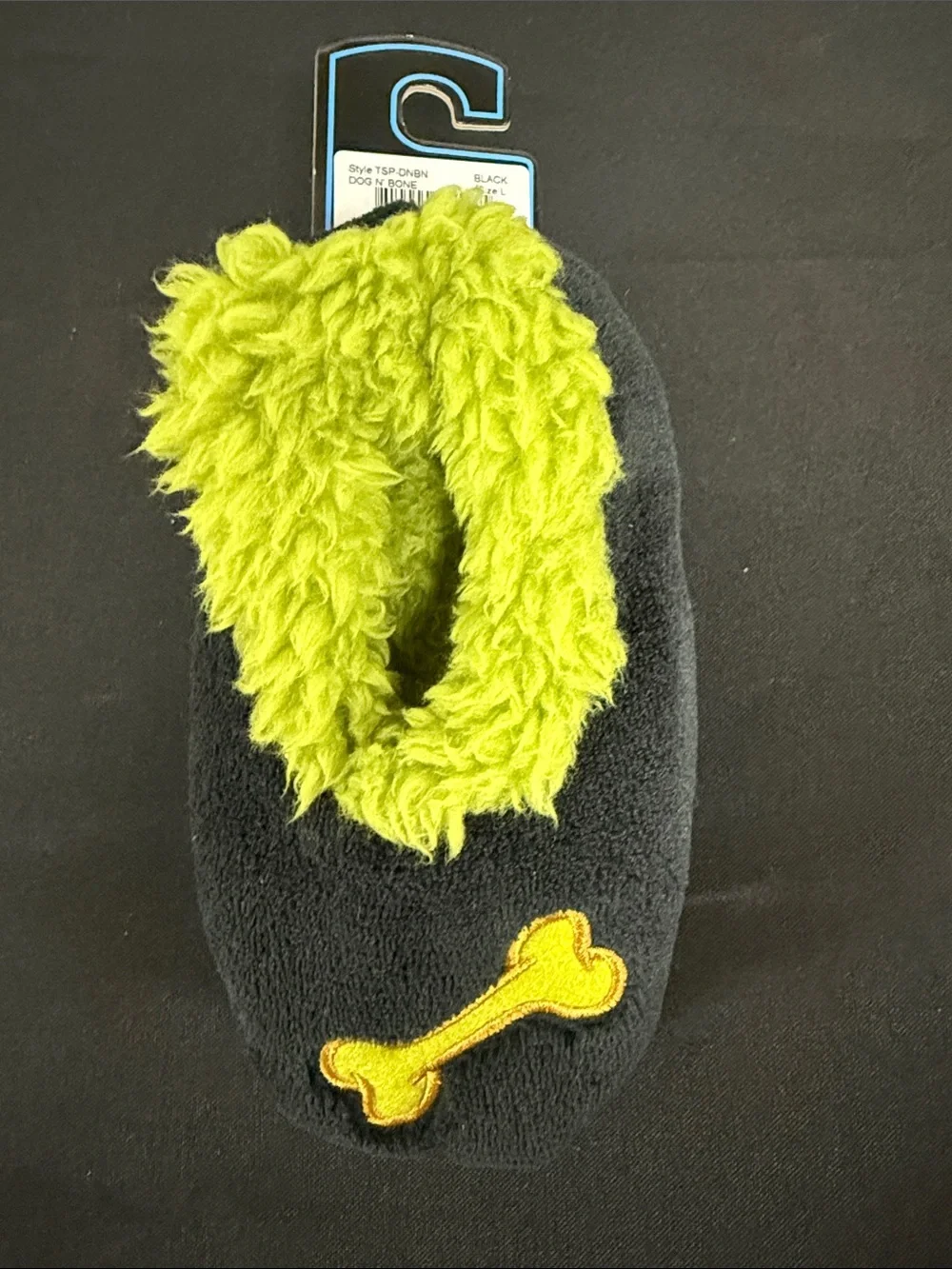 Snoozies! Kids Black Slipper Socks with Lime Green Plush Lining - Toddlers